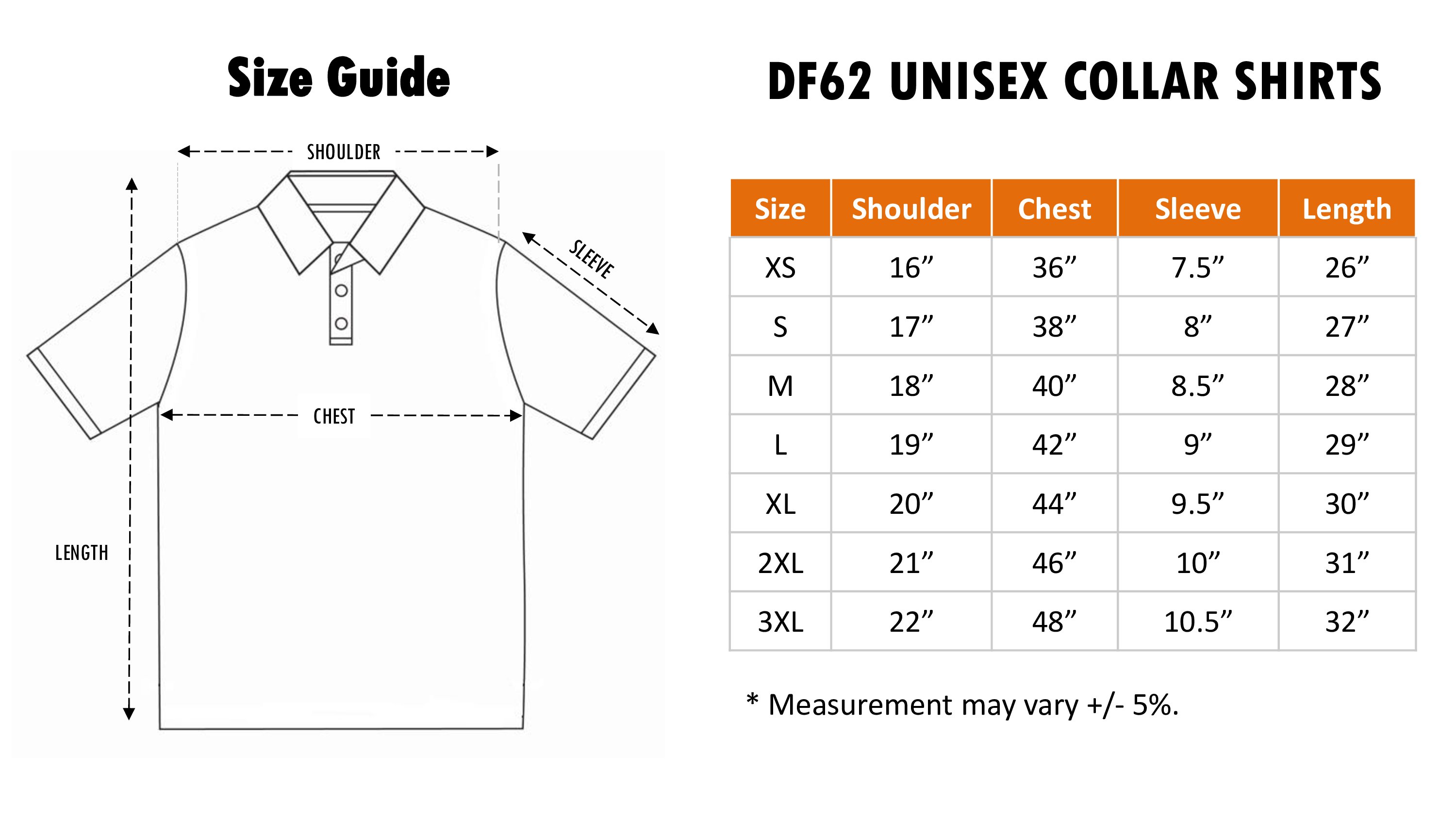 dri fit size chart